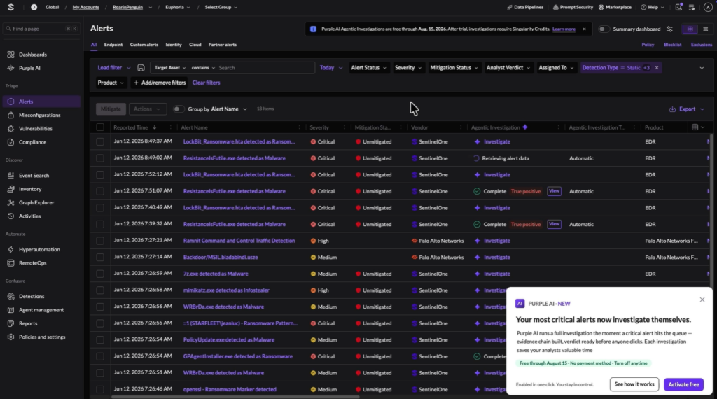 SentinelOne Purple AI SOC Automation Tool